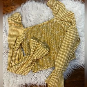 NASTYGAL Yellow Checkered Ruched Top